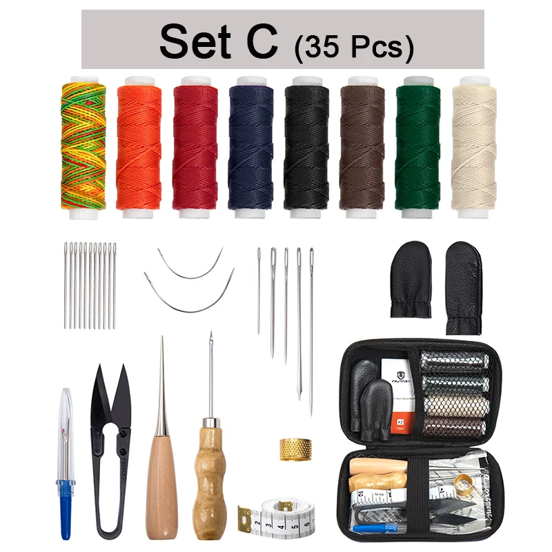 Kit Reparación De Cuero Kit De Reparación De Herramientas De Cuero De 18 Piezas, Hilo Encerado Artesanal De Cuero Hecho A Mano 8 Colores Con Agujas De Coser Tijeras Cinta Metrica Para
