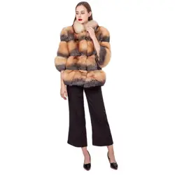 Real Natural Full Pelt Golden Island Fox Fur Coat With Lapel 210733 Women New Winter Warm Furry