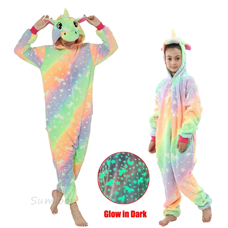 Winter Kigurumi Oneise For Kids Adults Boy Girl Unicorn Pajamas Animal Rabbit Cartoon Sleepwear Unicornio Overalls Pyjamas Women