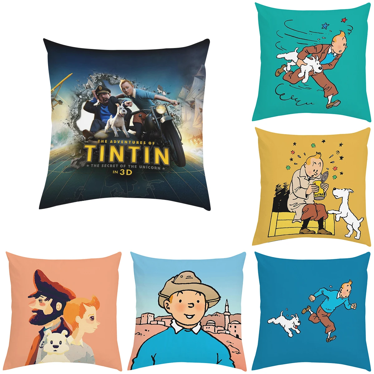 

Customized Pillowcase The Adventures of Tintins Double sided Printed Sofa Cushion Cover Chair Cushion Headrest Gift 50x50cm