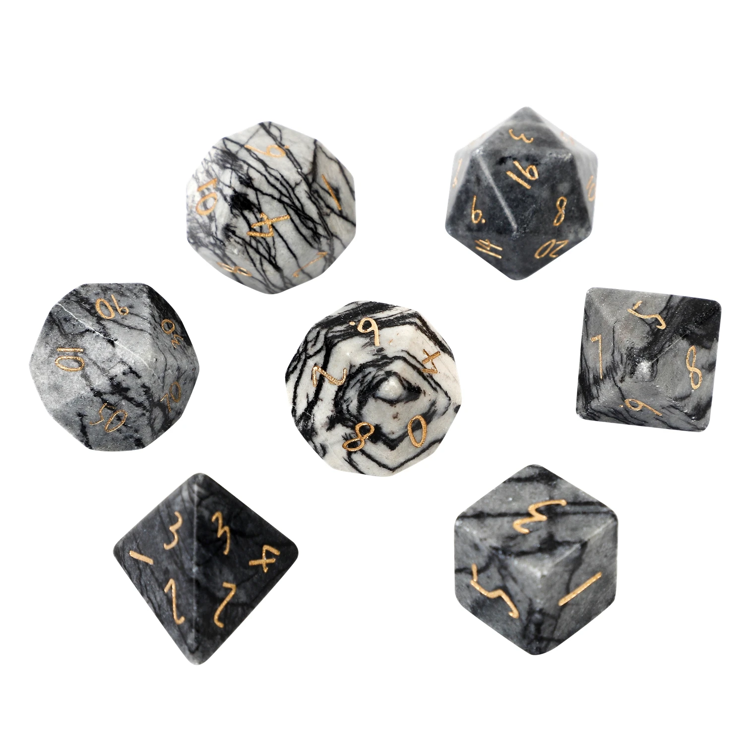 Entertainment Board Game Creative Three-Dimensional Polyhedral Dice D4 D6 D8 D10 D12 D20 Seven Piece Set Engraved Digital Dice