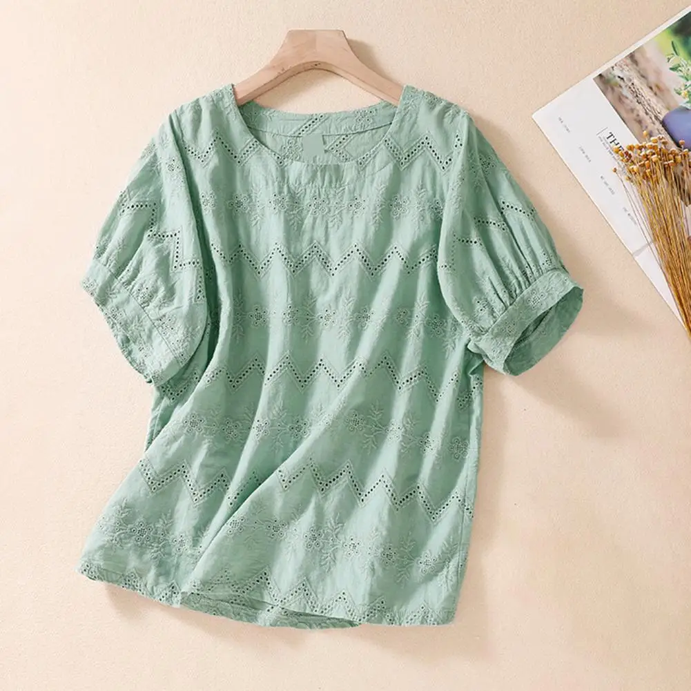 

Comfortable Top Women T-shirt Stylish Summer Tops Embroidered Floral Tee Ruffle Chiffon Blouse Loose Fit Tunic Women