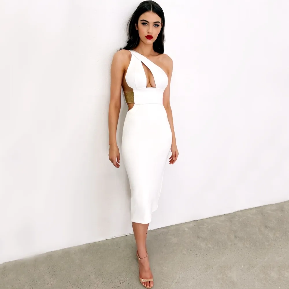 

The New Summer European Style White Sexy Single Shoulder Strapless Knee-length Dress Celebrate Red Carpet Dress High Quality