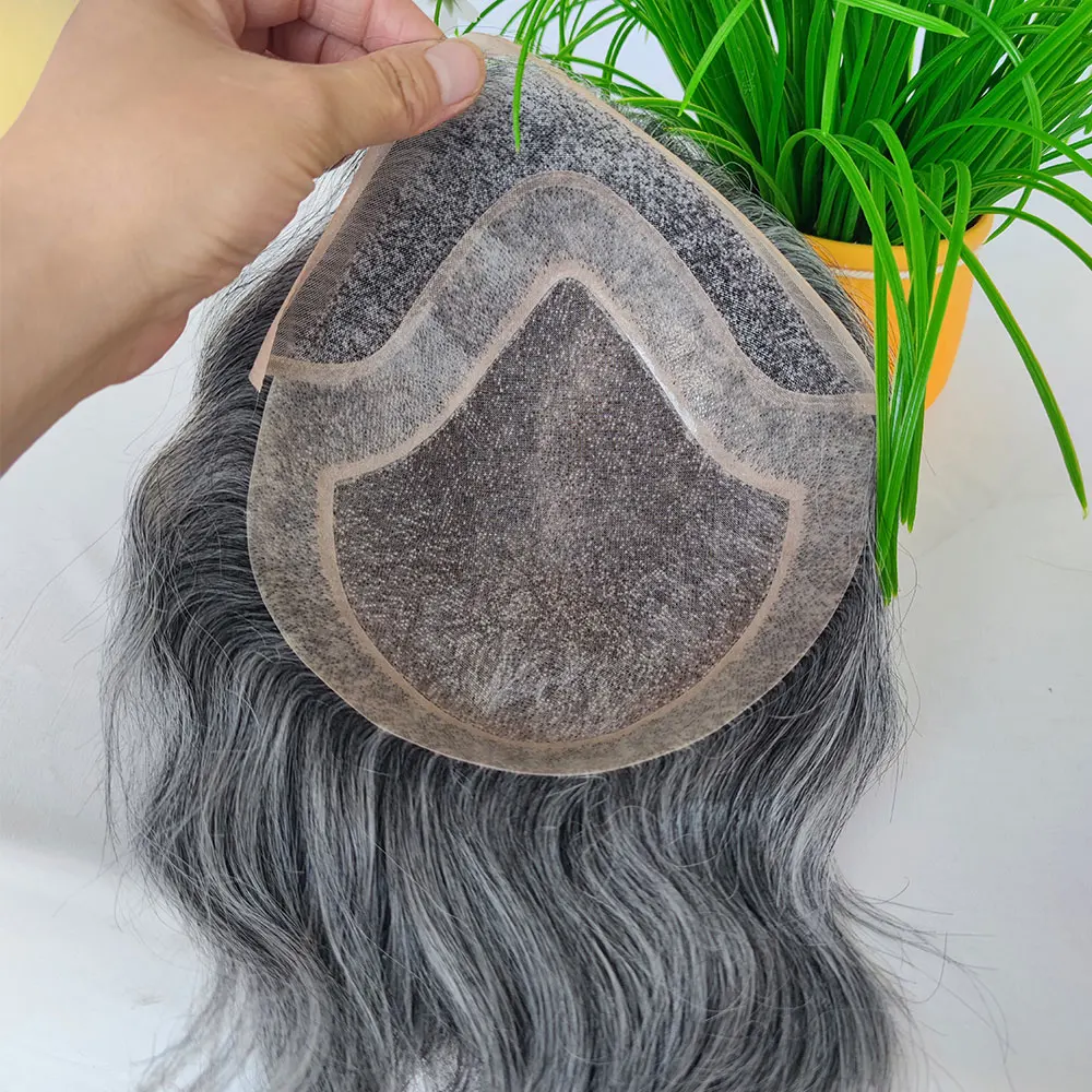 1B20 1B80 Grey Silver Hair Toupee for Men Mono Base with PU Human Hair Pieces Replacement System Lace Front Natural Hairline human hair toupee