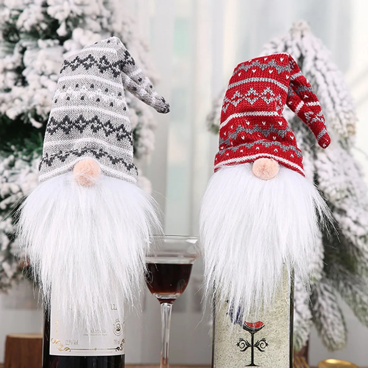 1pc, Knitted Christmas Gnome Wine Bottle Cover, Holiday Decor For Home, Christmas Supplies