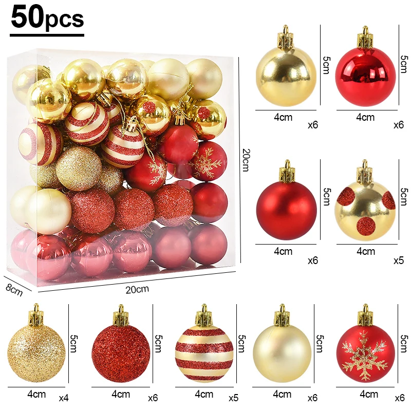 thumbnail image 1 of 50 piezas/caja de bolas de Navidad, adornos para árbol de Navidad, bolas colgantes para árbol de Navidad, decoración del hogar, regalo de Año Nuevo 2025, Navidad, 1 of 5