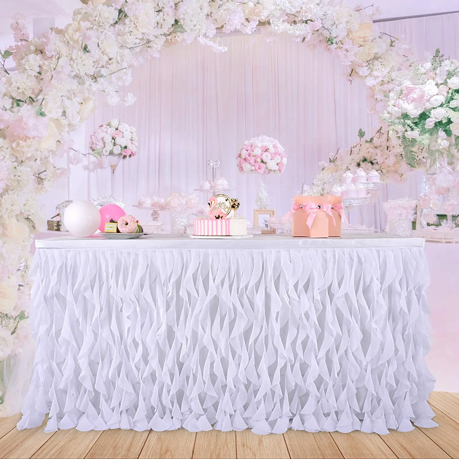 6FT Mermaid Unicorn Tulle Table Skirt Curly Willow Table Decor Colorful Theme Rag Cloth for Wedding Party Birthday Decoration