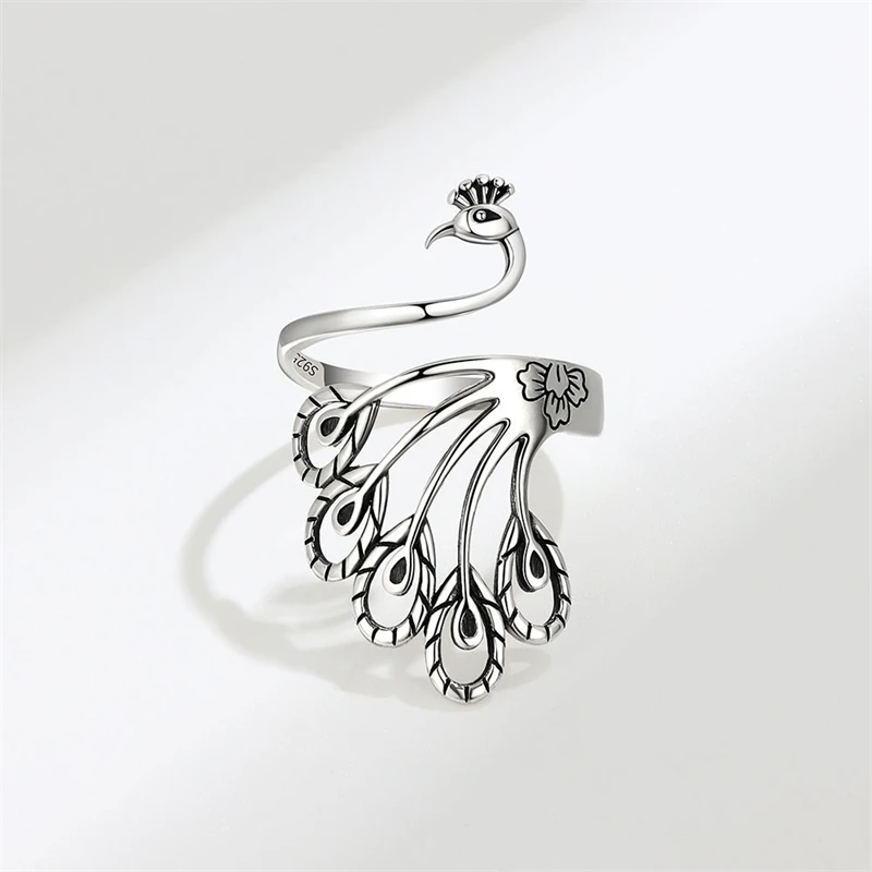 WYEAIIR Vintage Creative Art Peacock Thai Silver 925 Sterling Silver Resizable Opening Ring For Women Luxury Jewelry Silver Ring Silver Rings