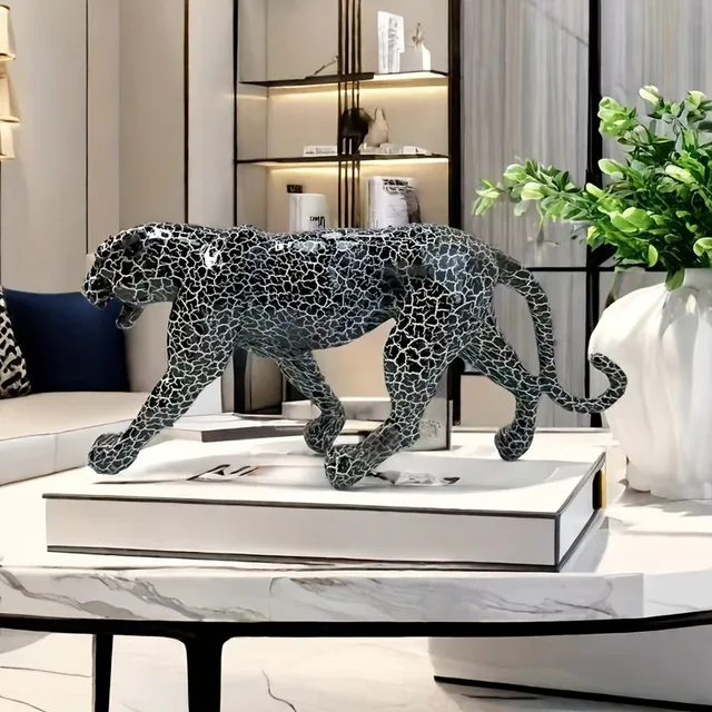 Statue de léopard moderne, sculpture géométrique de guépard en résine, décoration animale réaliste pour la maison, le salon, le bar, le bureau, 73 3