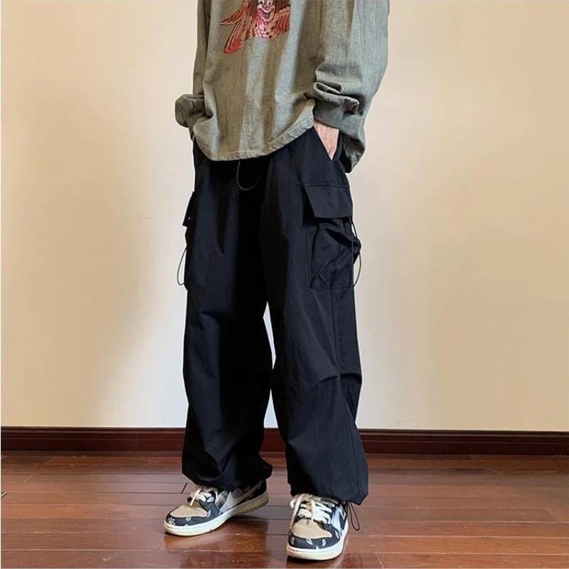 QWEEK Baggy Cargo Pants Women Hip Hop Streetwear Elastic Trousers Harajuku Casual Parachute Y2k Men Oversize Joggers Pants qweek y2k distressed baggy jeans women 90s vintage grunge blue denim pants oversize streetwear harajuku ripped wide leg trousers