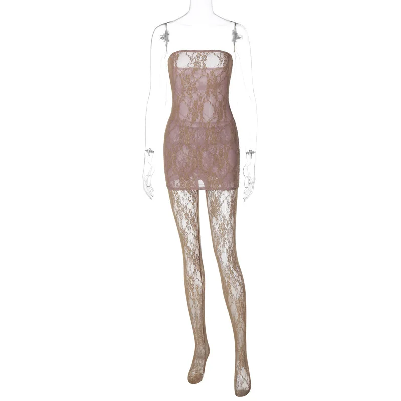Abito Donna Mini In Pizzo Bodycon - Sexy, Corto, Colletto Quadrato, Per Sera O Festa - Foto 4