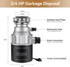 Garbage Disposals with Power Cord, Coutinuous Feed Food Waste Disposal with Sound Reduction (EM 200) 3