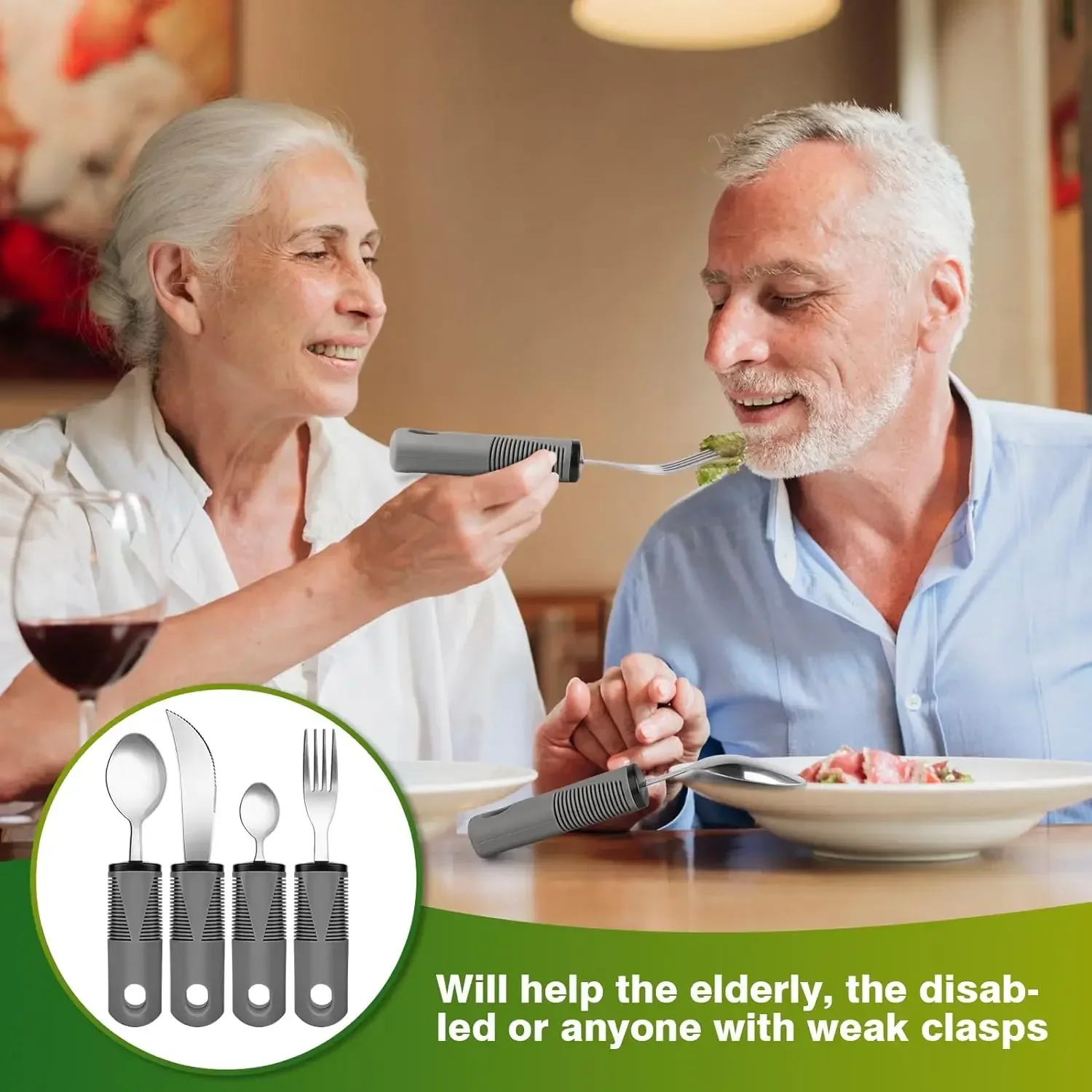 4 Adult Extra Wide Handles Disabled Cutlery Set with Knife Fork Spoon for Adult Elderly Parkinson