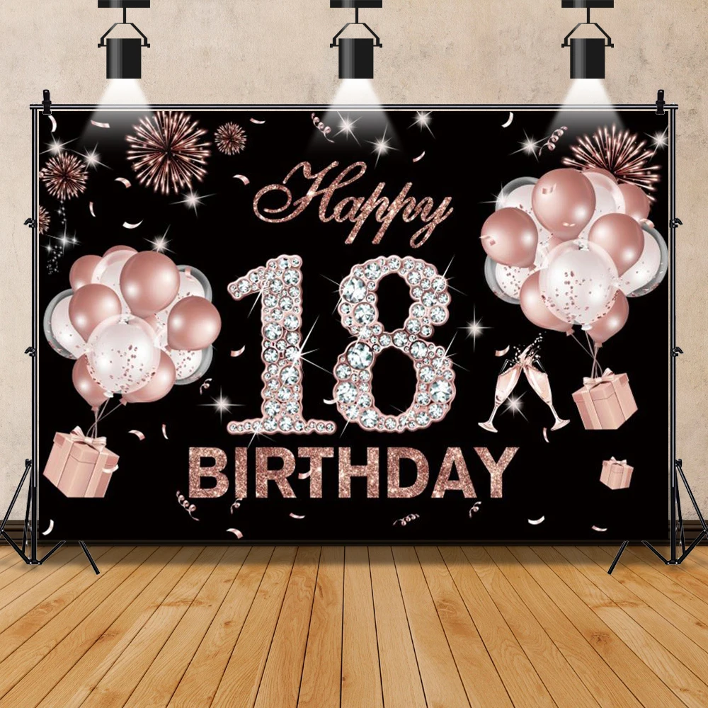 Photo Backdrop Fabulous Women 18 30 40 50th Birthday Party Balloon High Heel Rose Champagne Photography Background photo backdrop