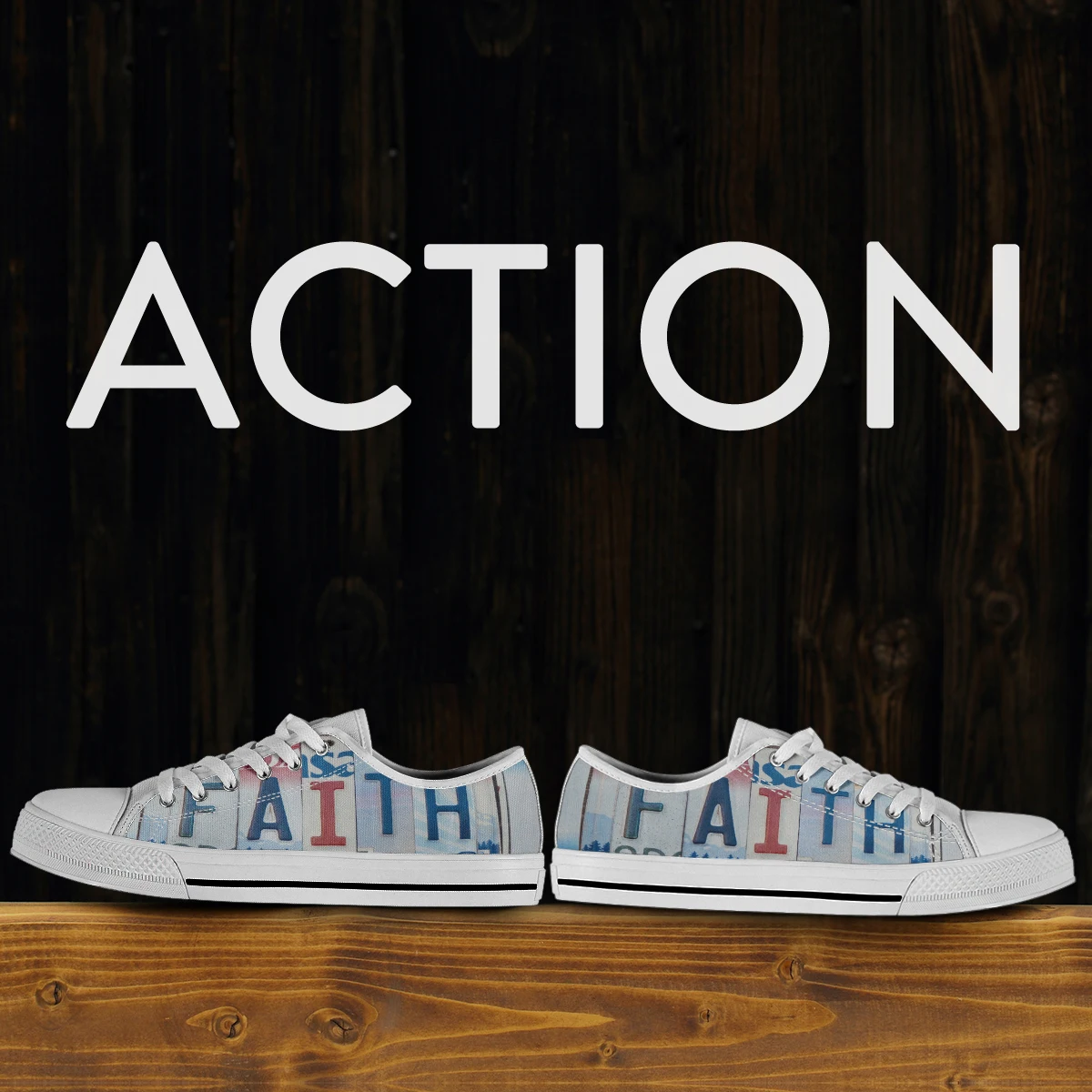 License Plate Faith Print Canvas Shoes Soft Bottom Square Low Top Flat Shoes Black White Women's Custom Shoes