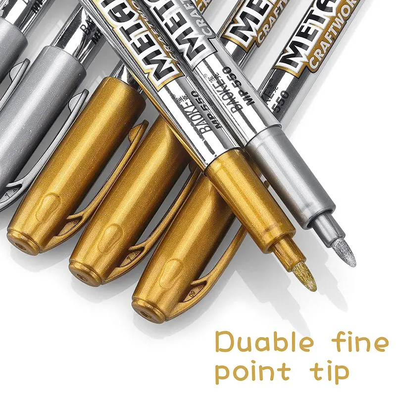 Metallic Gold Permanent Marker  Stationery Gold Silver Markers - 2pcs Gold  Silver - Aliexpress