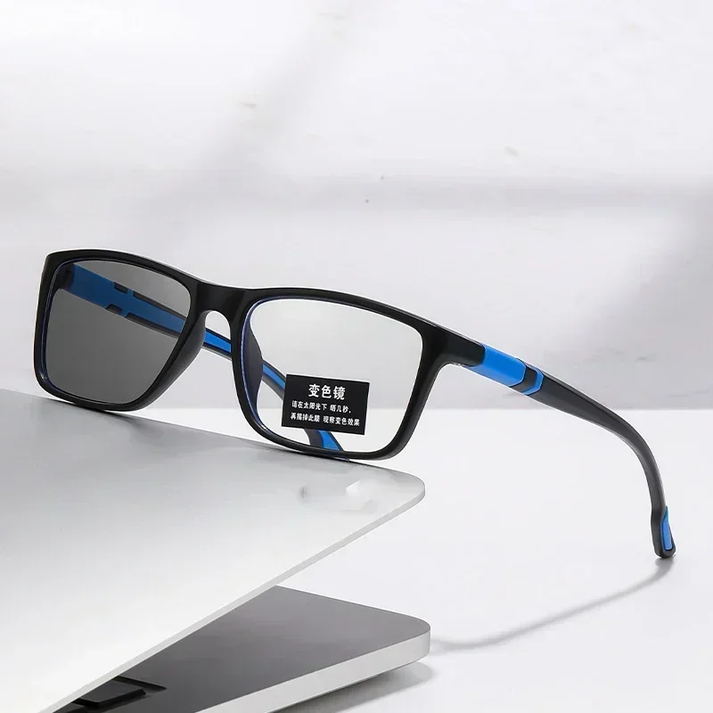 Myopia Glasses Vintage Photochromic Women Men Anti Blue Light Near Sight Ultra light Color Change Eyewear 0 To -4.0