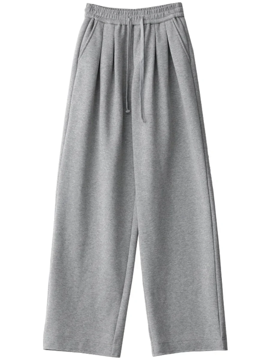 CHIC VEN Women Pants New Elastic Waist Drawstring Sports Loose Female Trousers Plush Full Long Thick Pant Autumn Winter 2024 5