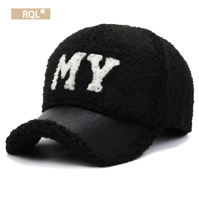 Winter Fleece Hat for Women Female Baseball Cap Faux Fur Fashion Lamb Wool Keep Warm Ins Version Embroidery Letter Trucker Cap