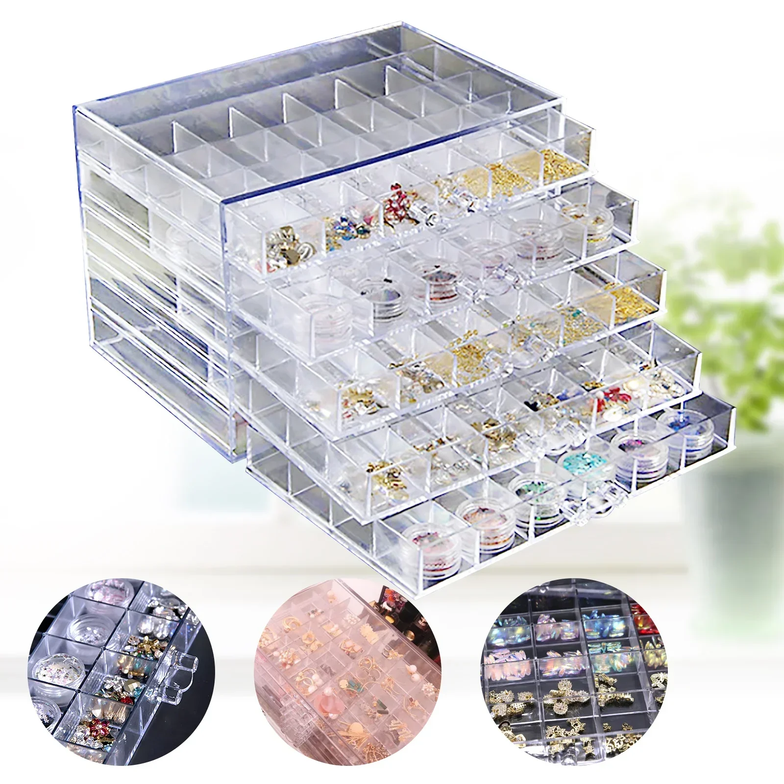120 Grids Nail Art Storage Case 5-layer Drawer Acrylic Clear Organizer Box 2