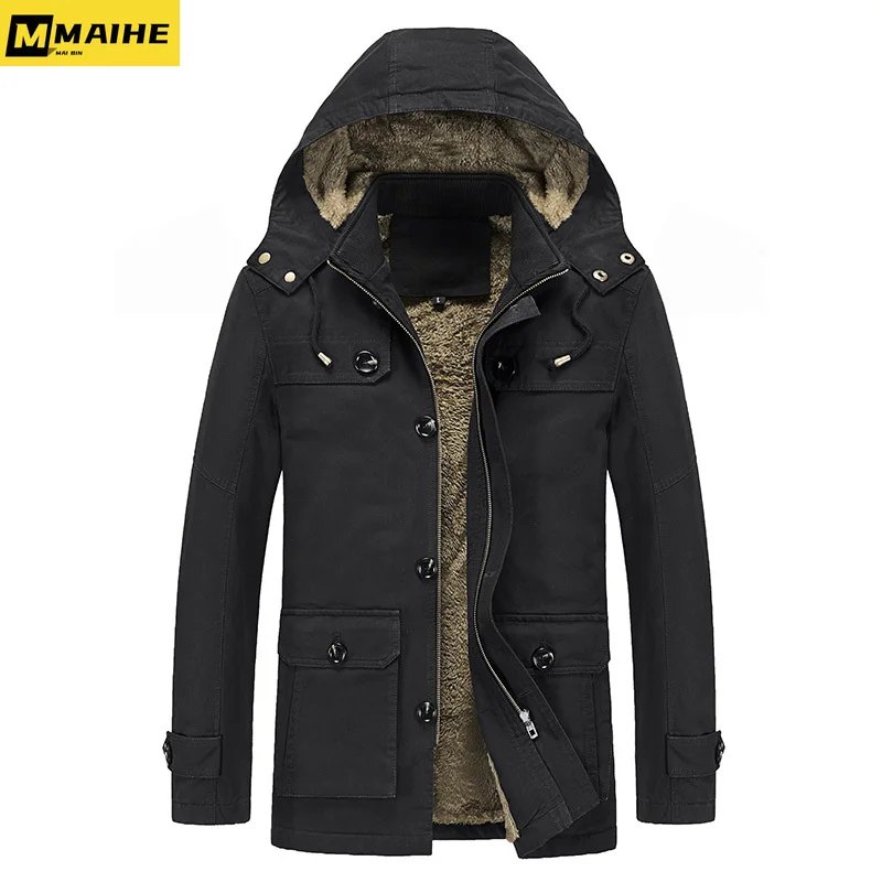 Winter Men's Jacket Outdoor Fleece-lined Warm Parka Coat Hooded Trenchcoat Men's Clothing 2024 Hunting Camping Thick Men's Coat