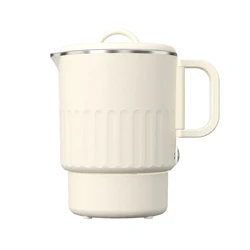 Portable Electric Water Kettle with Steaming Rack, 1L Stainless Steel Capacity for Home, Office, and Travel ( Light Yellow)