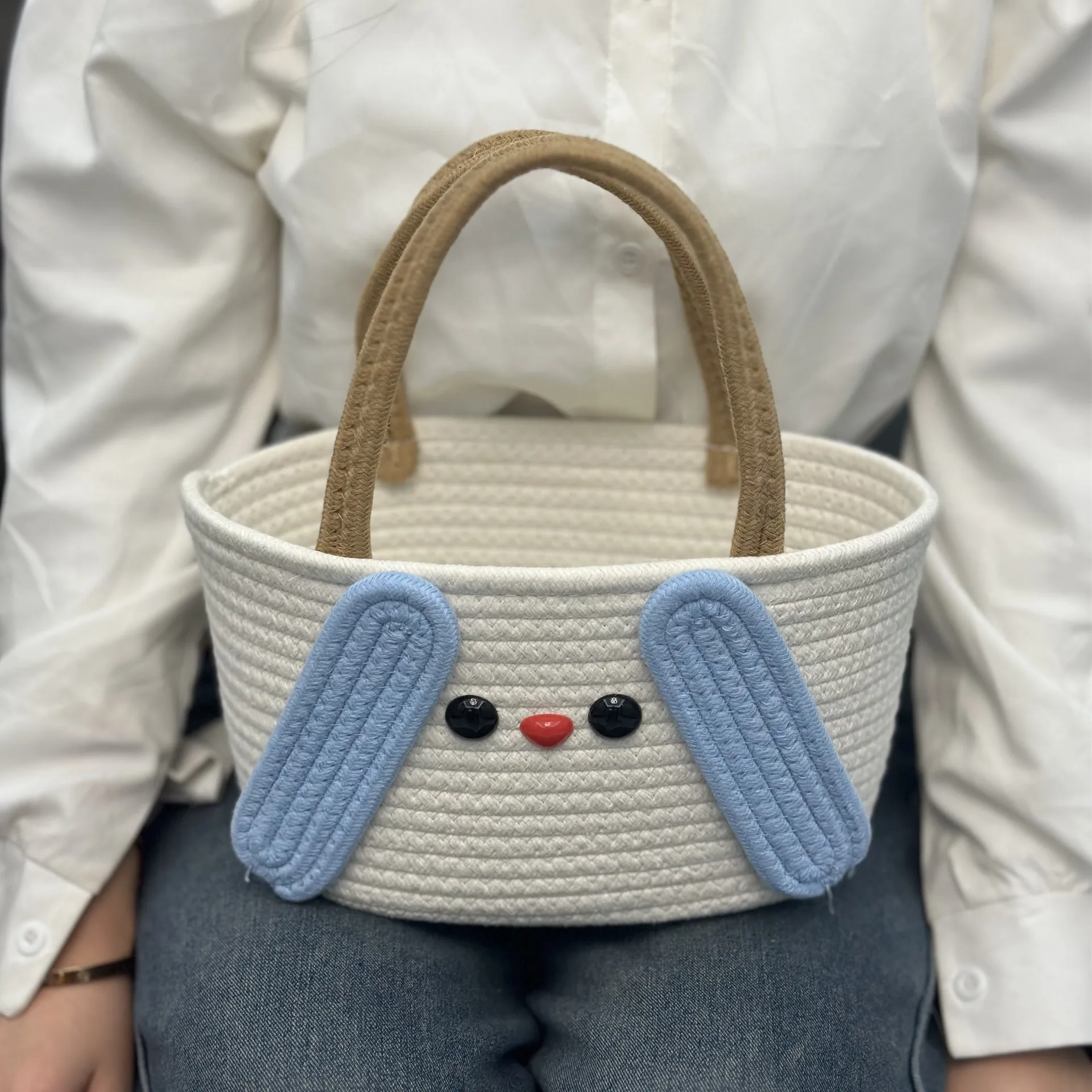 Summer Cartoon Shape Woven Top Handle Bags Casual Women's Cotton Rope Bucket Bags Fashion Straw Beach Bag Holiday Handbags
