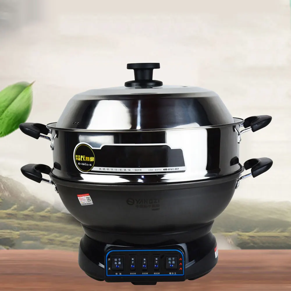 32CM Multifunctional Electric Cooker Heating Pan Stainless Steel Liner Hotpot Pasta Noodles Cooking Soup Pot Eggs Rice Steamer