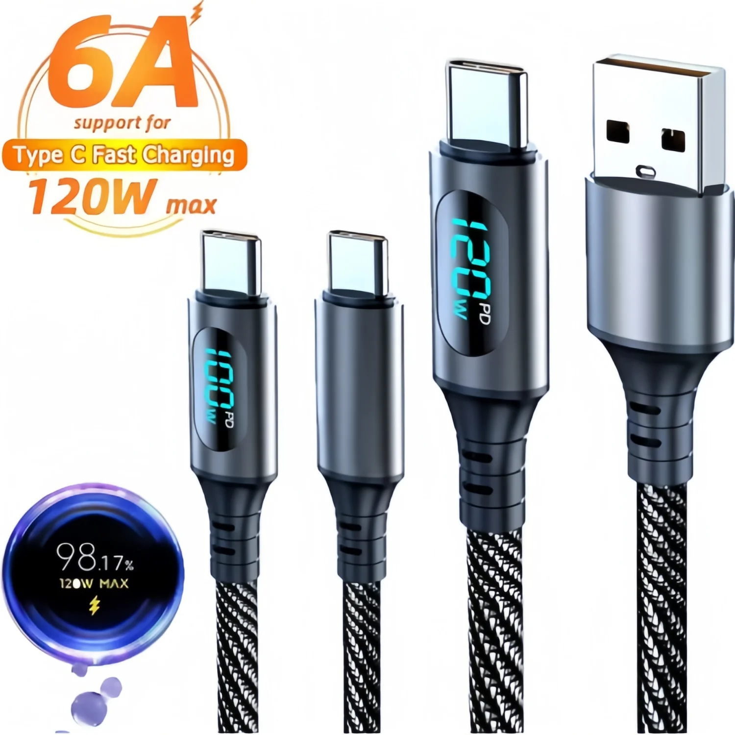 สายชาร์จ USB-C 120W สำหรับ iPhone และสมาร์ทโฟน