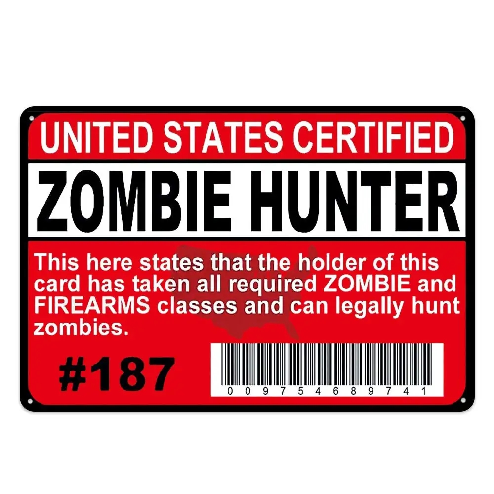 Retro Design Zombie Hunter Tin Metal Signs Wall Art |