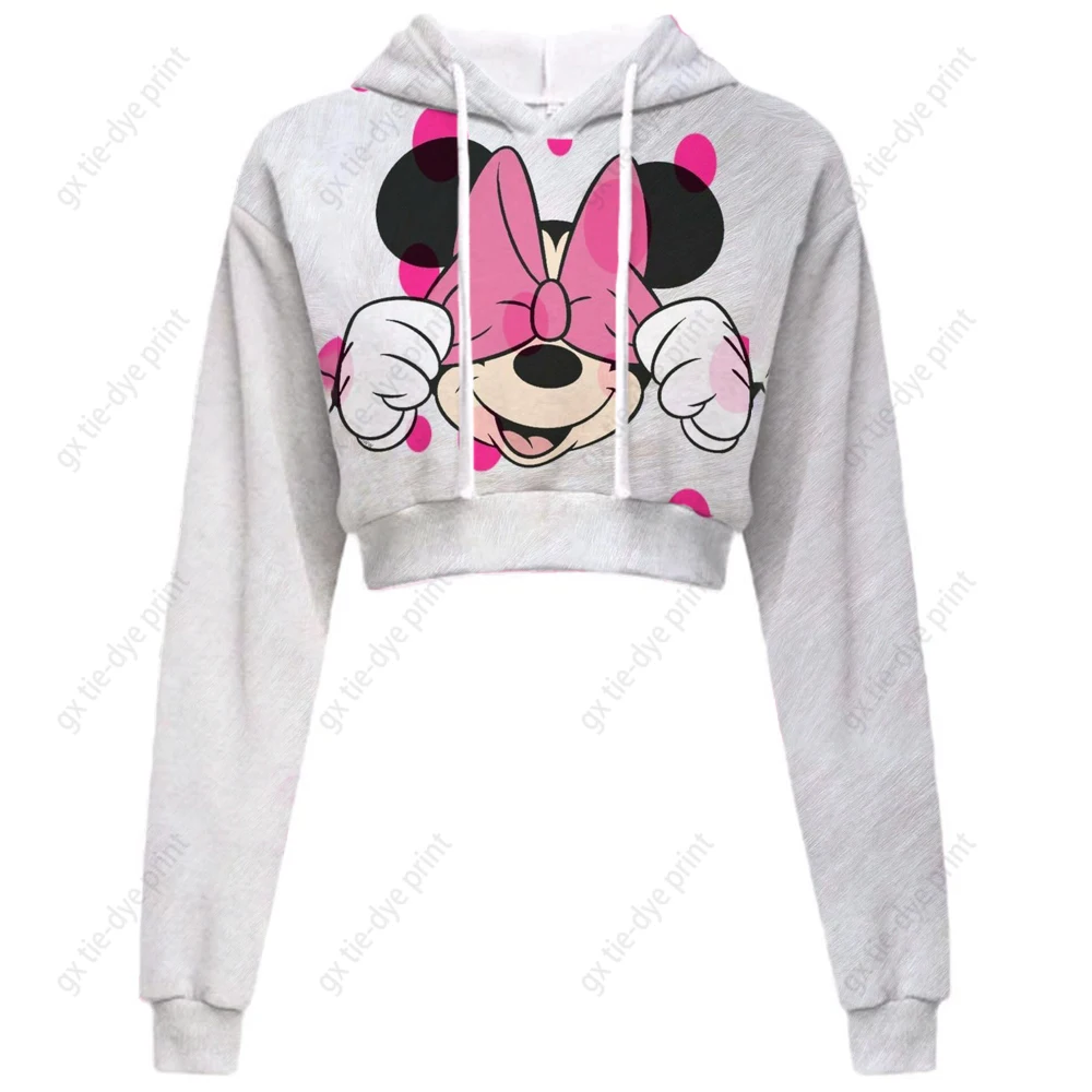 

Fashion Women's Sweatshirt New Disney Minnie Mickey Mouse Print Hooded Long Sleeve Jacket Female 2023 Autumn Sexy Crop Hoodie