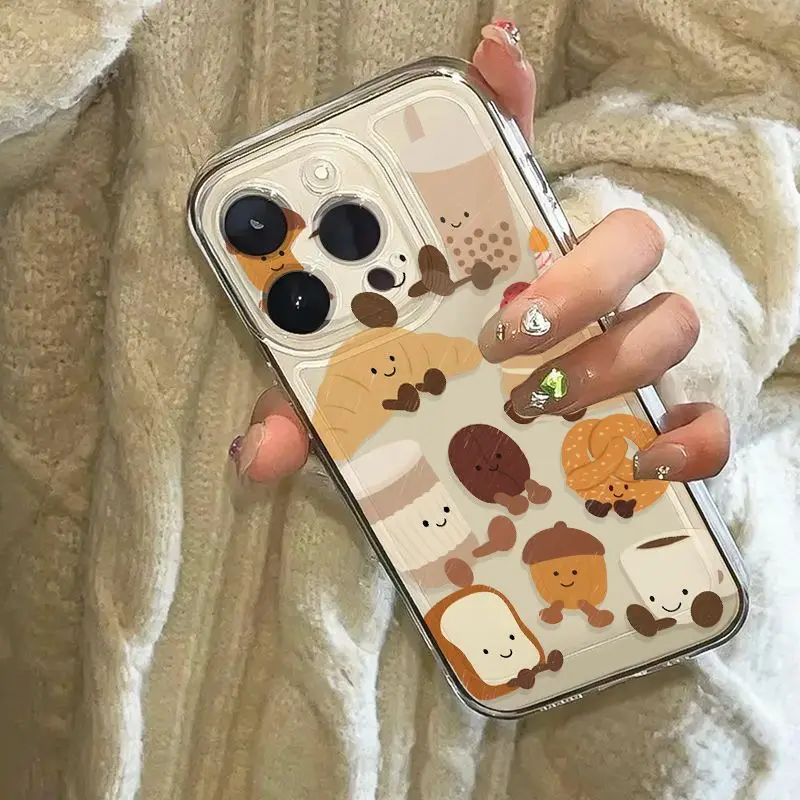 Whimsical Cartoon Croissant Toast Phone Case - Cute and Stylish Cover