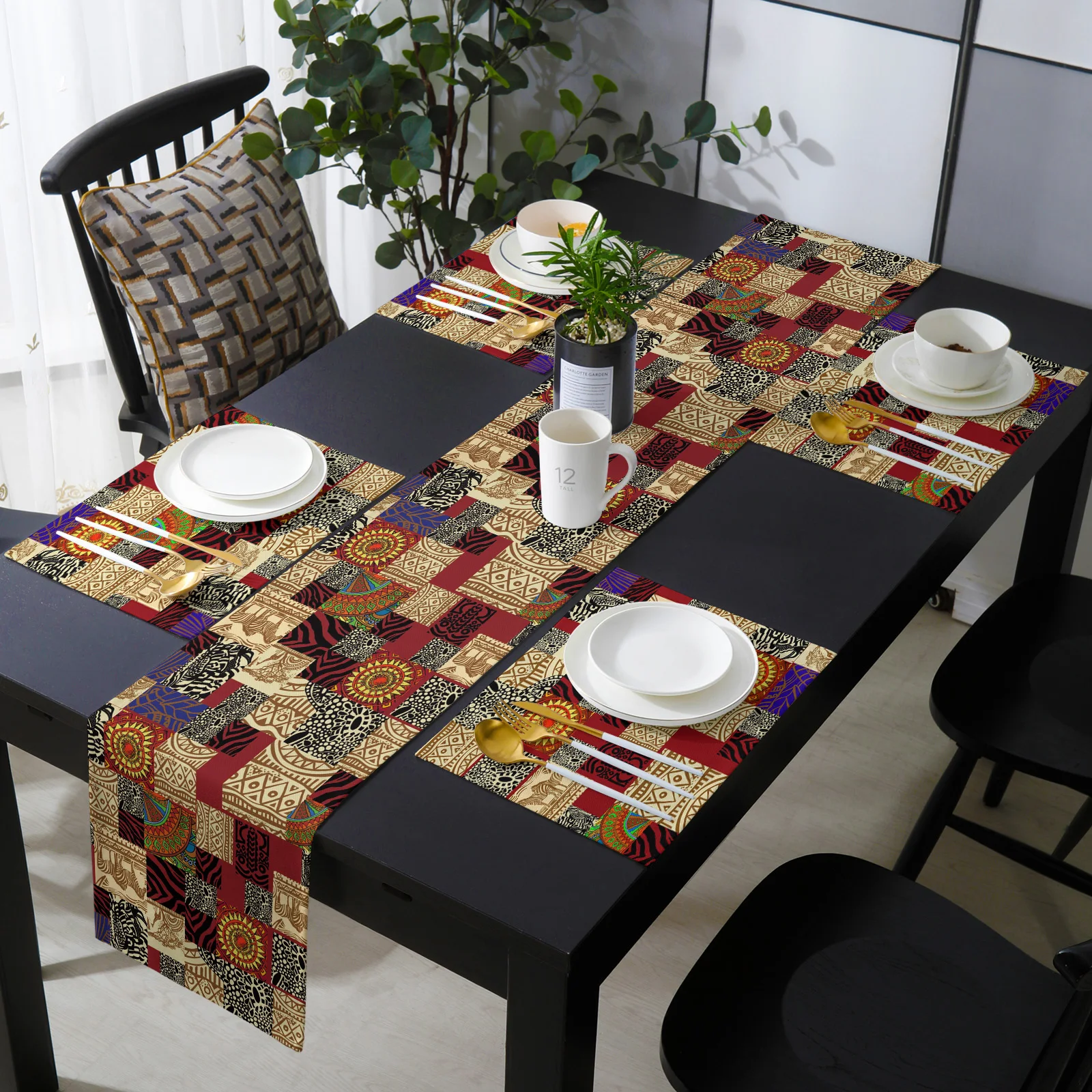 Details about   AFRICAN ETHNIC CHIC CONCETRIC CIRCLE TABLE RUNNER BLACK 