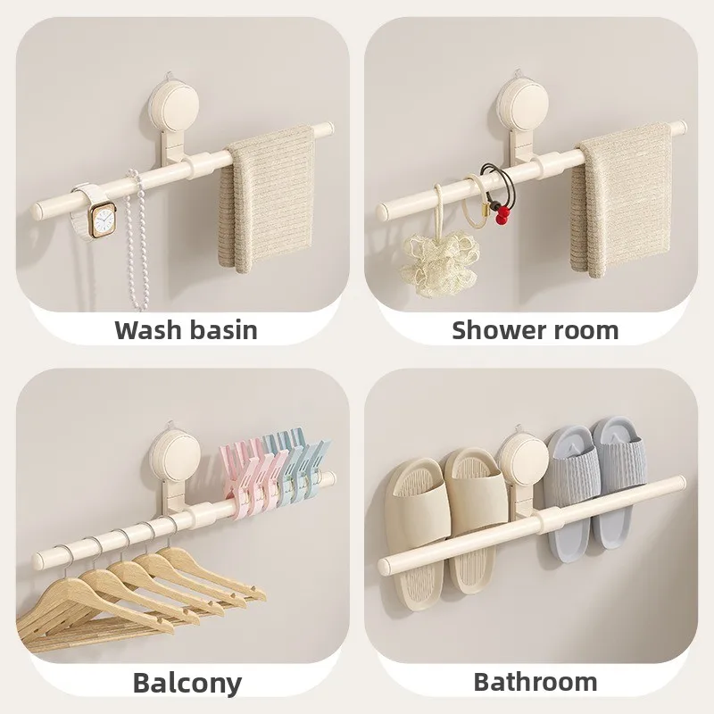 1PC Suction Cup Towel Rack Toilet Non-punching Bathroom Towel Bar Storage Rack Toilet Bath Hanging Rod Storage Hanger