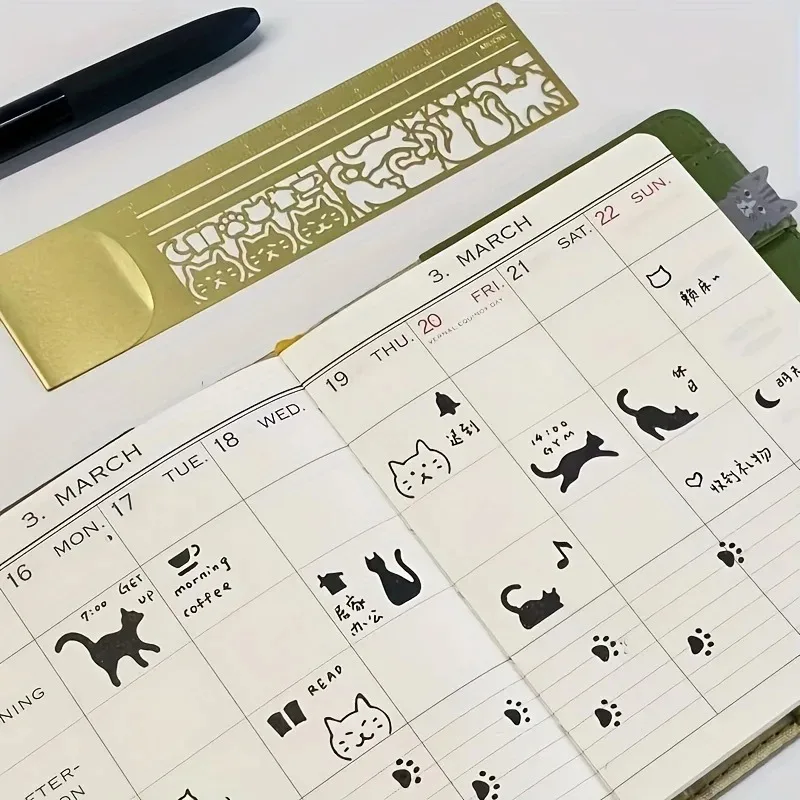 Cat-Shaped Template Ruler 2pcs/1pc Cute Double-Sided Bookmark Precision Stationery For Diaries Planners & Note-Taking