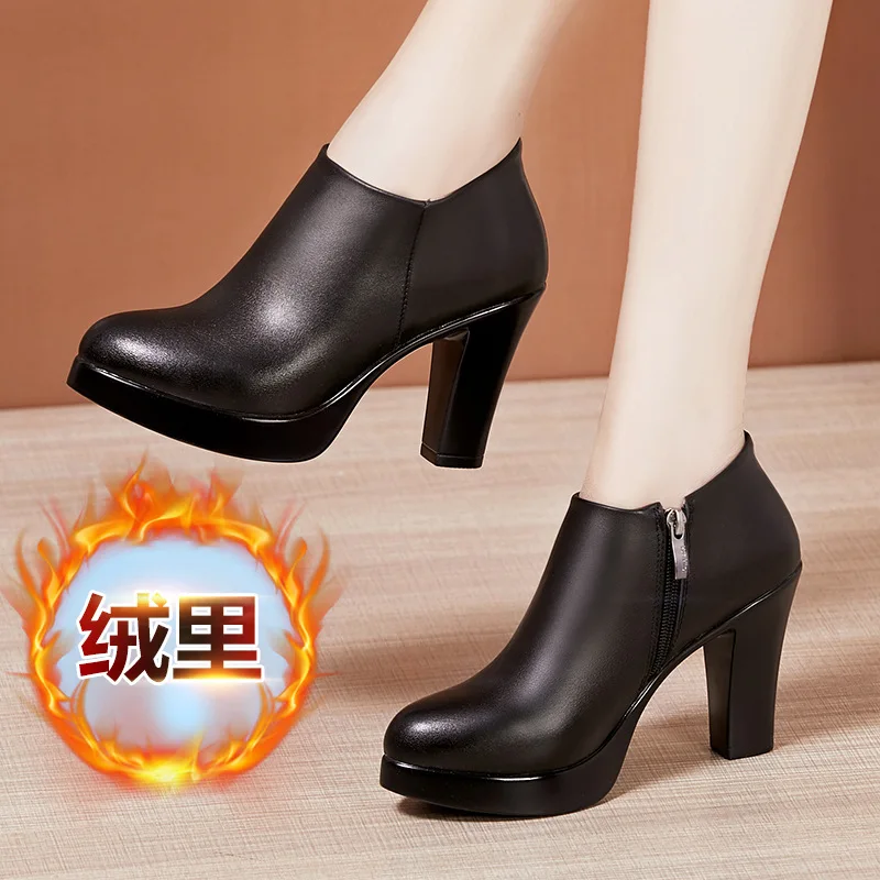 Deep Mouth Plus Size 32-43 Block Heel Platform Pumps Women Shoes 2023 Fall Winter Plush Fur Shoes Ladies High Heels Shoes