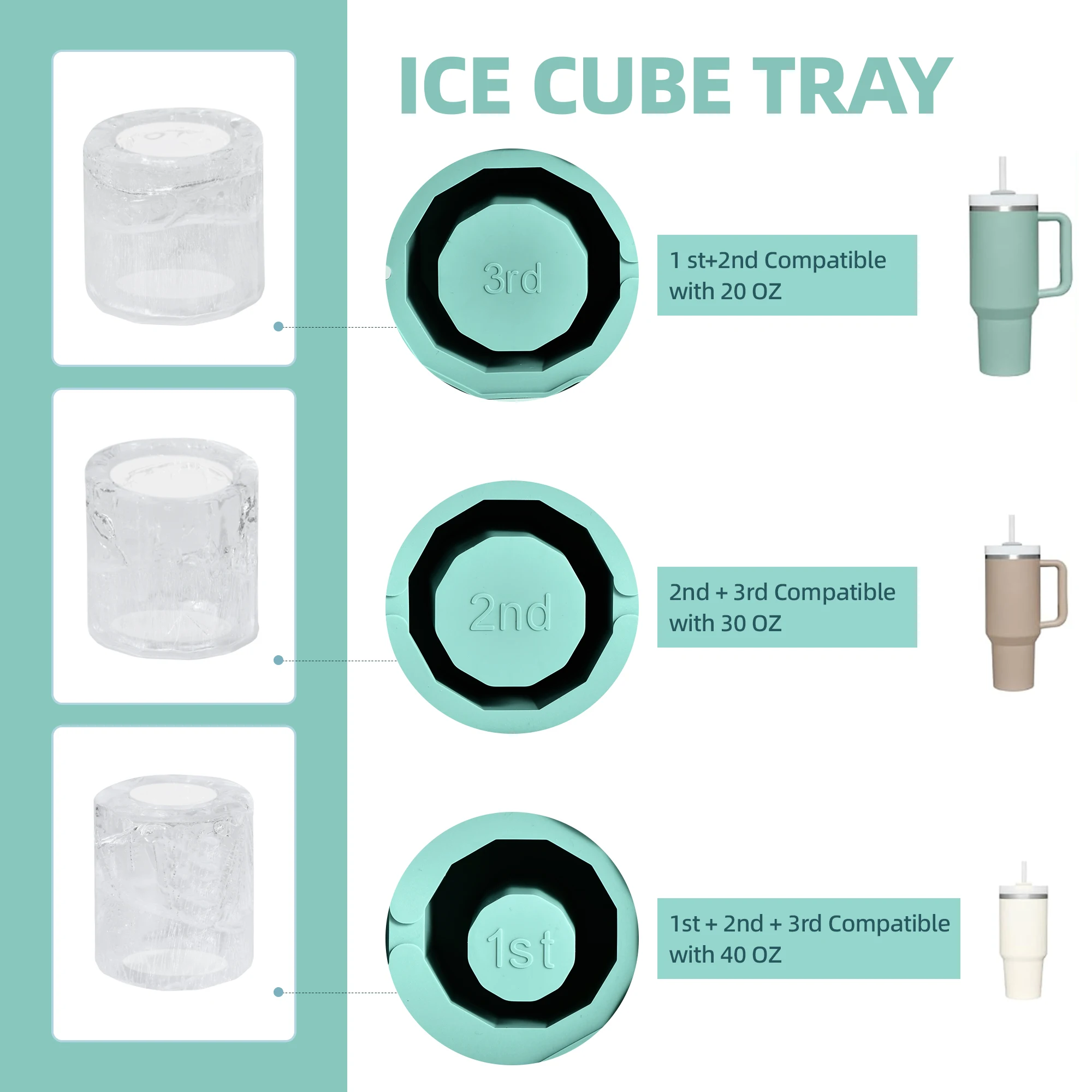 1Pc Green Silicone Ice Cube Trays with Lid BPA Free Cylinder Large Ice Cube Molds for Tumbler Cup Home Summer Juice Trays fo