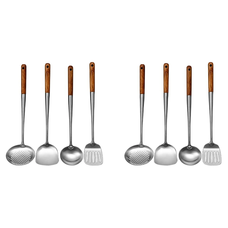 

LBER 2X Long Handle Stainless Steel Wok Spatula Kitchen Slotted Turner Rice Spoon Ladle Cooking Tools Utensil Set