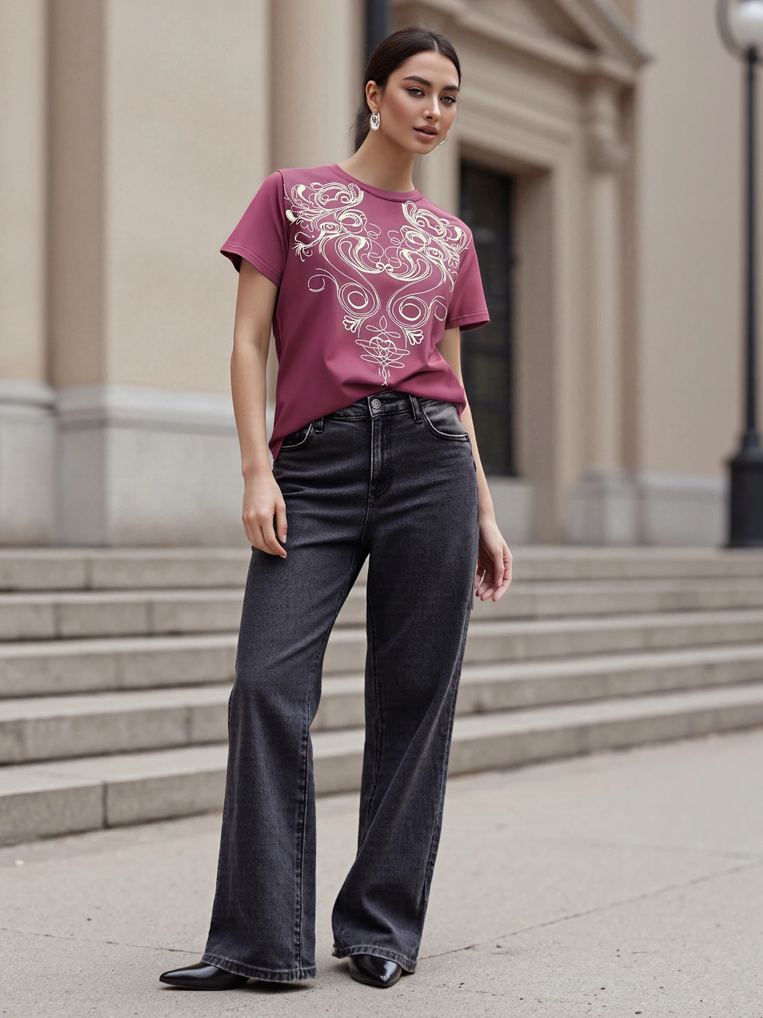 Women s Short Sleeve Crew Neck T-shirt with Stylish Print  Fit Summer Top for Casual Daily Wear and Comfort