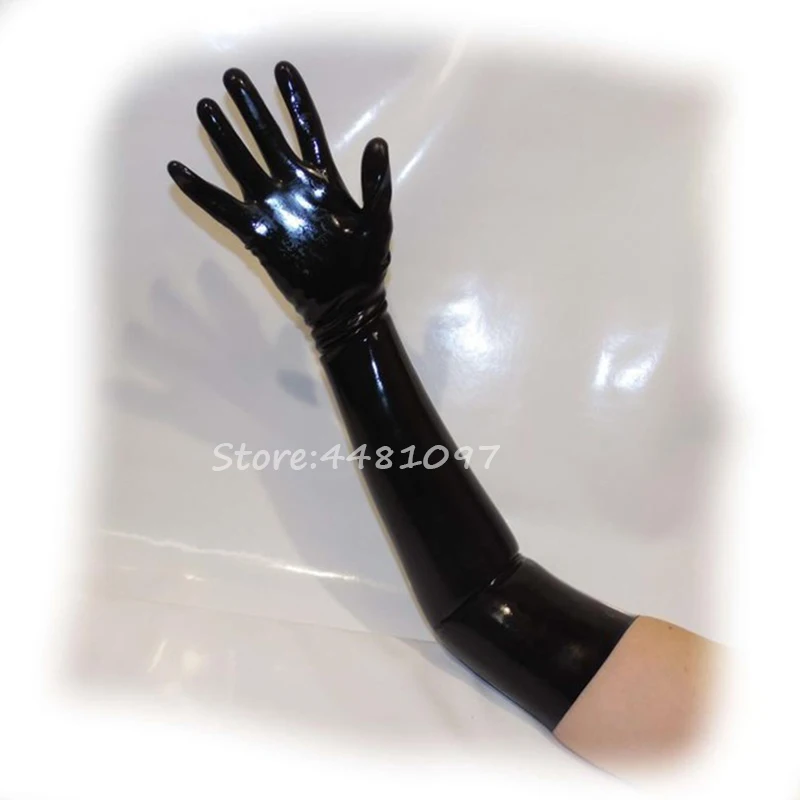 Unisex Latex Rubber Gloves Black Moulded Seamless Shoulder Length Long Fetish Gloves Culb Wear Cosplay Costumes for Women cosplay gloves latex gloves