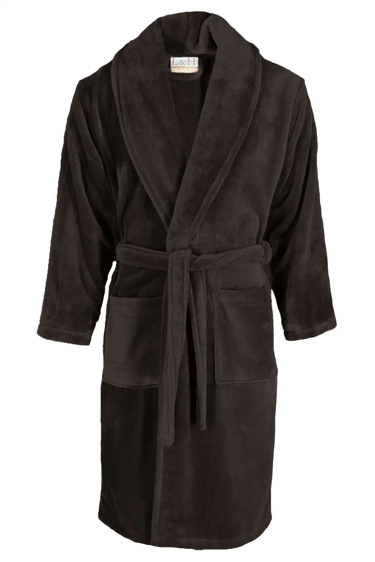 

Soft Textured Fleece Dressing Dress Long Tie Polyester Brown Cotton Plain Belted Homewear Home Wear