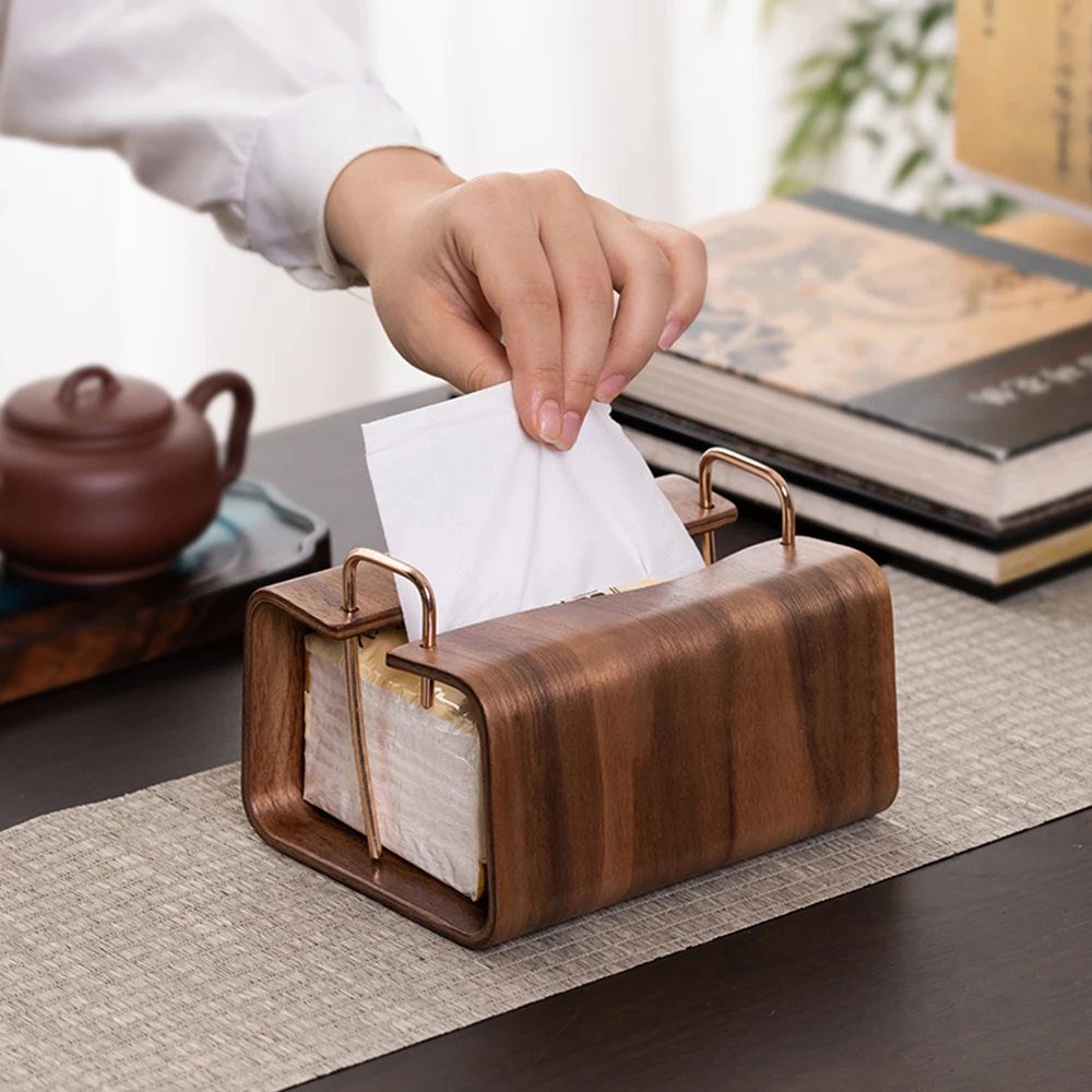 New Luxury Living Room Tissue Box Walnut Wood Cloud Paper Box Table Desktop Storage Box Retro Wooden Tissue Case Home Ornaments 2