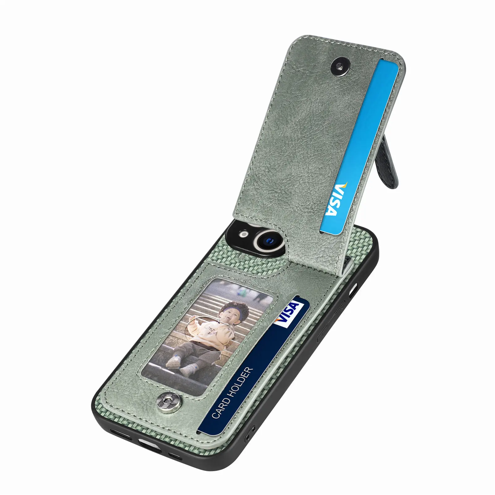 Leather Zipper Wallet Phone Case with Card Slots and Magnetic Holder
