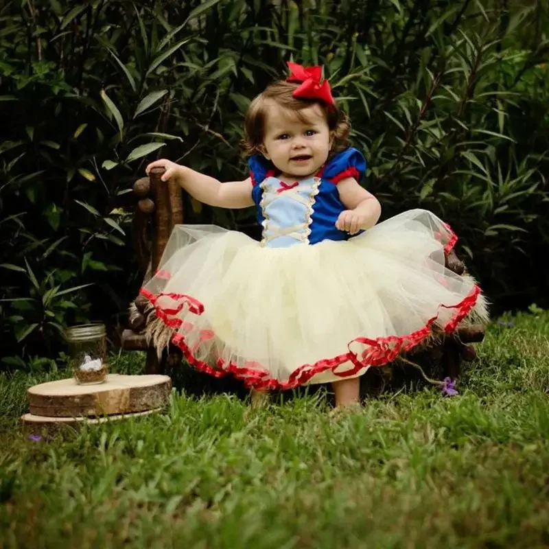 

new design girl snow white princess costumes cosplay cute kids performance clothes cartoon girls chiffon dress party clothing