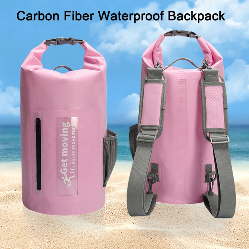 Carbon Fiber Waterproof Bag Portable Bucket Bag Beach Rafting Swimming Outdoor Backpack Waterproof