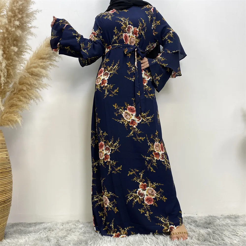 chinese dress ladies Women's Middle East Saudi Arabia Printed Robe Casual Home Gold Hot Diamond  Printed Long Sleeve Dress,Multi Colored,S at Amazon Women's Clothing store main image 1