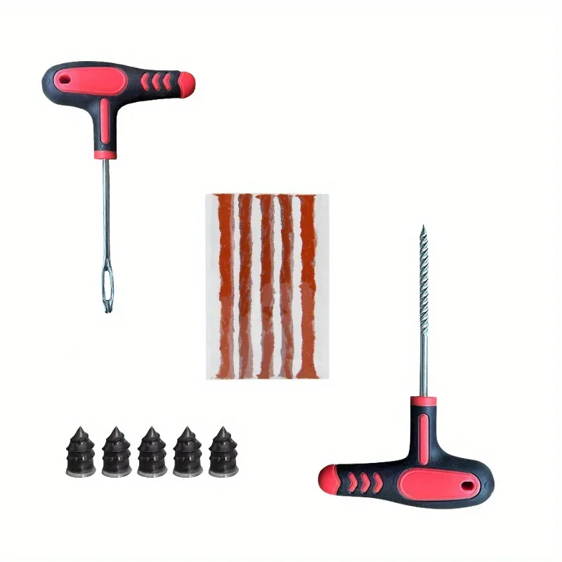 자동차 및 자전거 타이어 수리 도구: 스터딩 도구, 튜브리스 타이어 펑크 플러그, 차고용 고무 스트립이 포함된 포괄적인 키트