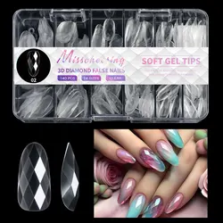 Premium 3D Diamond Almond Ballet Coffin Press-On Nails - Clear Reusable Fake Tips (02 140pcs)