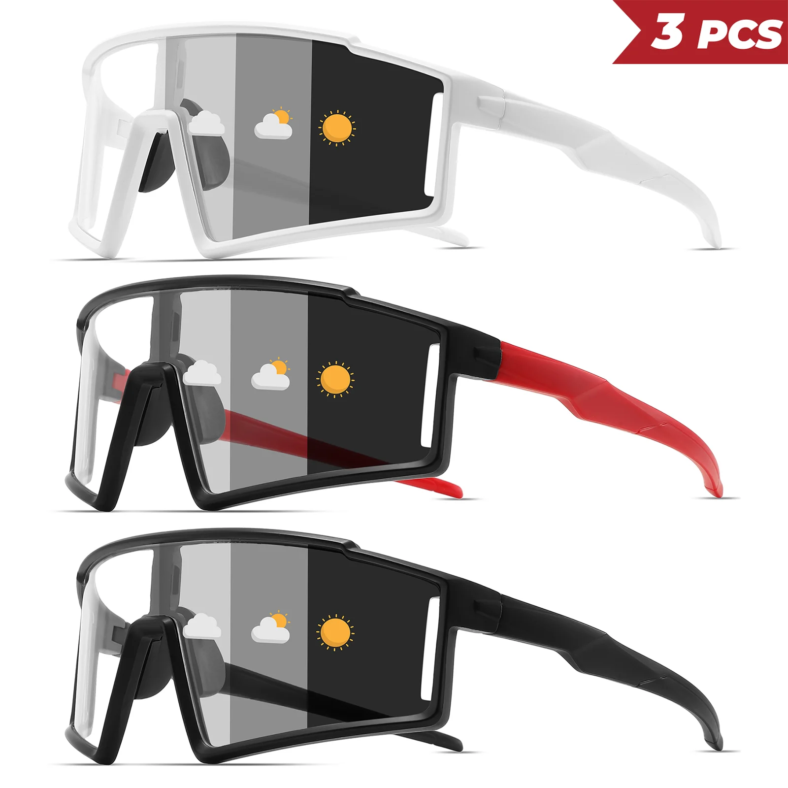3 Stück Premium Übergroße Photochrome Sportsonnenbrille - Einteilige Linse, UV400 Unisex für Radfahren, Wandern & Outdoor-Abenteuer – Detail 9