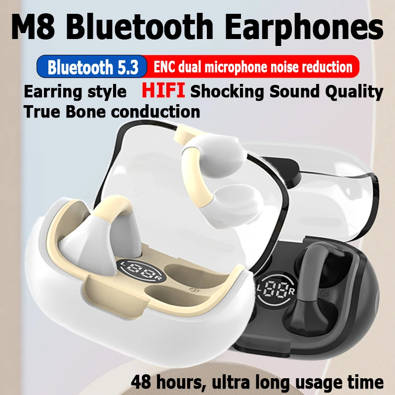 

M8 Bluetooth ear clip type Earphones For Phones Bluetooth 5.3 Bone conduction ENC intelligent noise reduction For IPhone Android